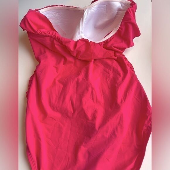Bleu by Rod Beattie Shirred Ruffle
Bandeau One-Piece Swimsuit-Rose Pink swimwear - Picture 3 of 8